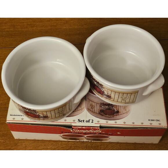 2001 Campbell's Ceramic Soup Bowls Boxed Set of 2 Vintage Soup Mugs (gg305) - Picture 6 of 9
